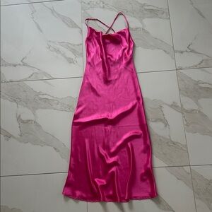 NEW Silk Slip Dress 100% Silk Sz M Pink Fuchsia Silk Maison Low Back Adjustable